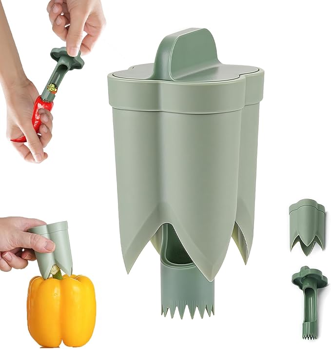 Pepper Corer,Chili Seed Remover Tool,Durable ABS Kitchen Gadget for Bell & Chili Peppers, 2-in-1 Design, Easy Twist Use, Ideal for Home Cooking, Camping(Green)