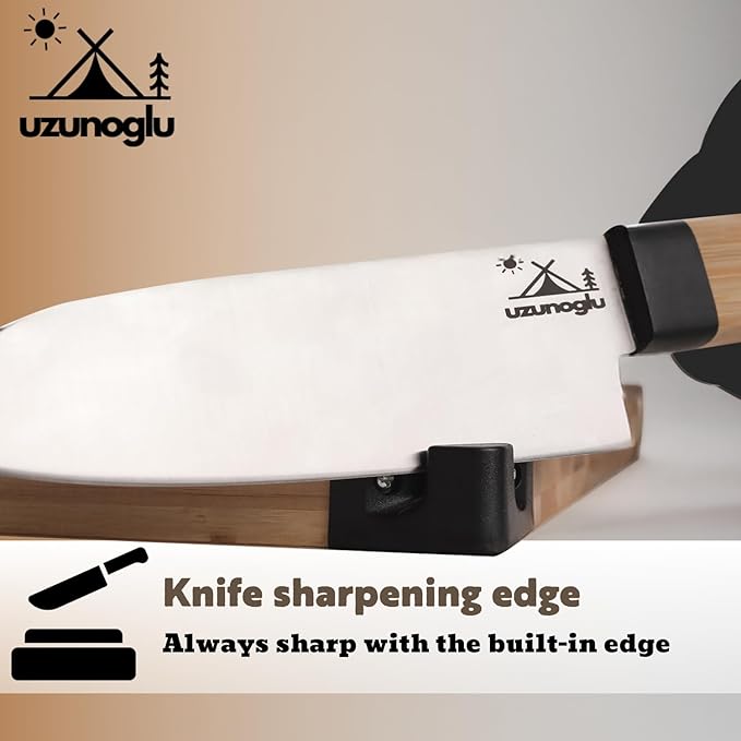 Foldable Bamboo Cutting Board Set - with Knife, Peeler, Bag & Built-in Sharpener – Portable Compact Chopping Board for Camping, Picnic, Travel & Kitchen – Non-Slip, Eco-Friendly, Multi-Purpose Design