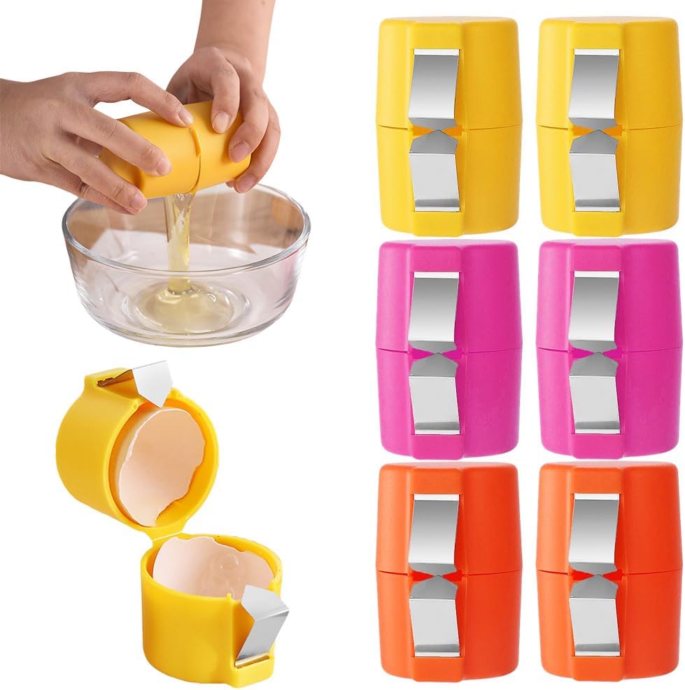 Stainless Steel Egg Shell Opener, 2025 New Egg Shell Cutter Egg Shell Separator for Raw Eggs Gadgets, Multifunctional Egg Cutter Egg Cracker Separator for Home Kitchen (Yellow Red Pink 2)