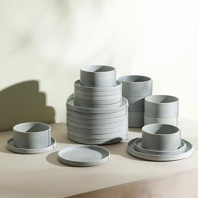 Stone Lain Bao 12-Piece Dinnerware Set Stoneware, Blue-Grey