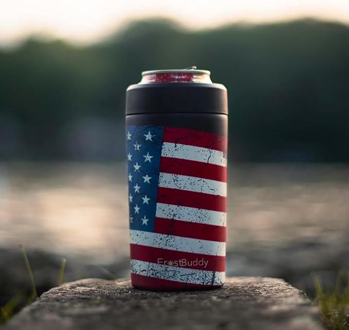 Frost Buddy Universal Buddy Can Cooler - Fits All - For Regular 12 & 16 oz or Slim-Size Bottles - Insulated Double-Walled Stainless Steel (Merica)