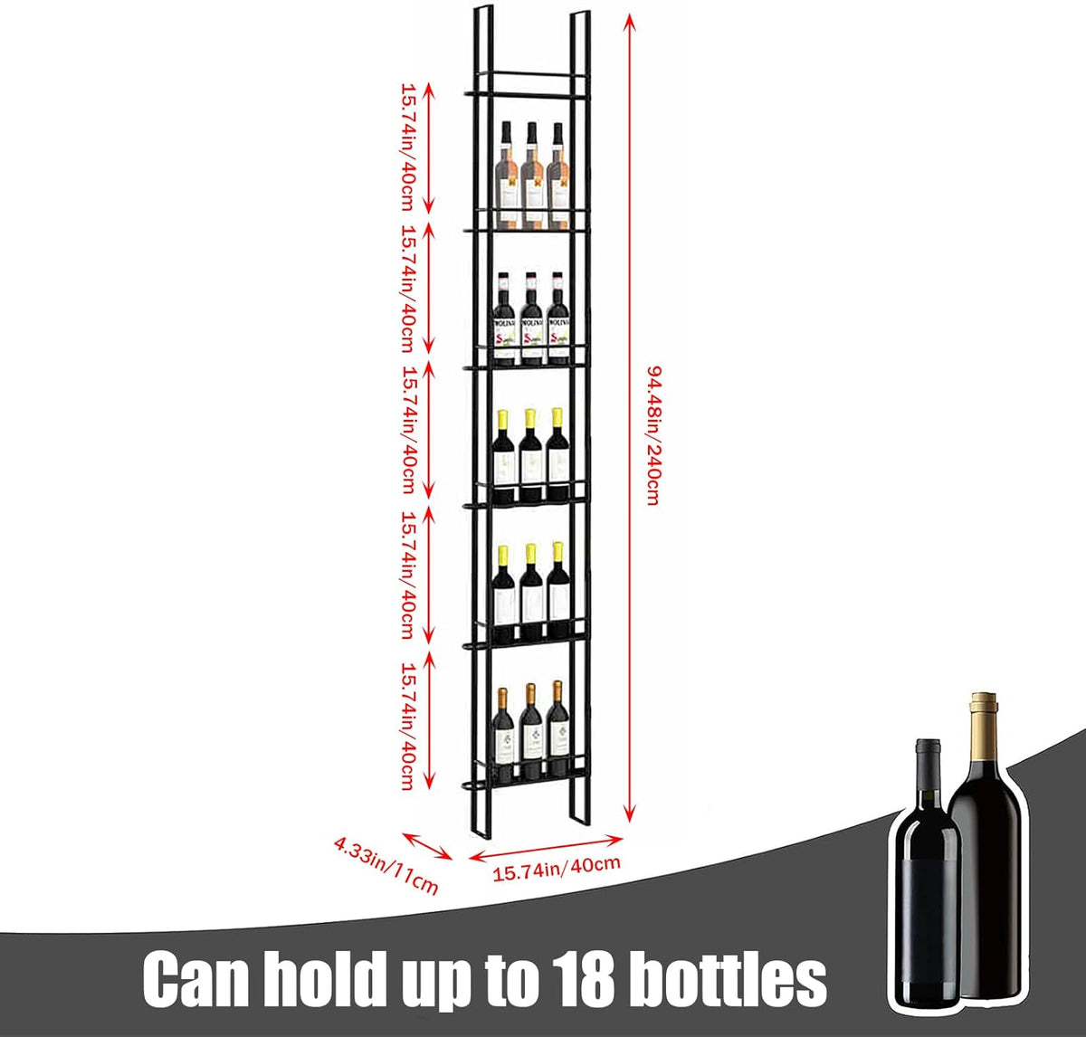 Wine Racks Wall Mounted, 6-Tier Wine Storage Holder, Black Industrial Bar Liquor Bottle Display Shelf, for Home Bar, Kitchen, Dining Rooms, & Wine Cellars (Black, 1 Column)
