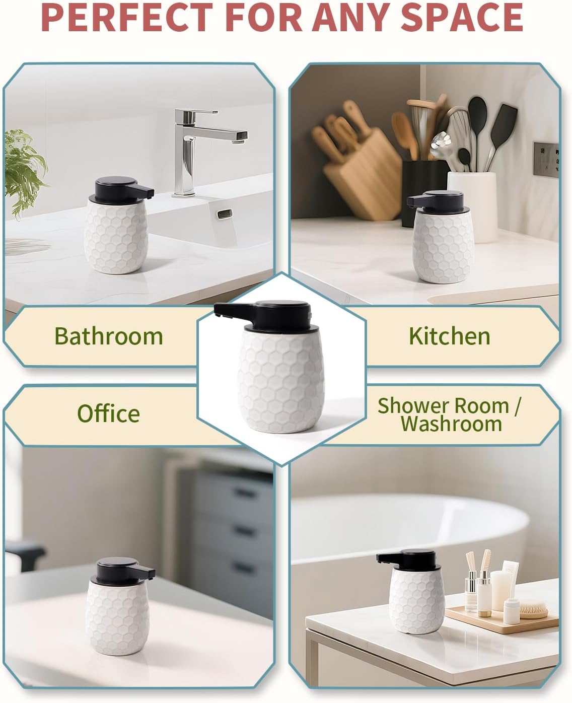 Automatic Soap Dispenser, Touchless Liquid Dish Soap Dispenser 13OZ/384ml, Ceramic White Dispenser Bathroom Kitchen, Waterproof, USB C Rechargeable, ANTIS'S HOME