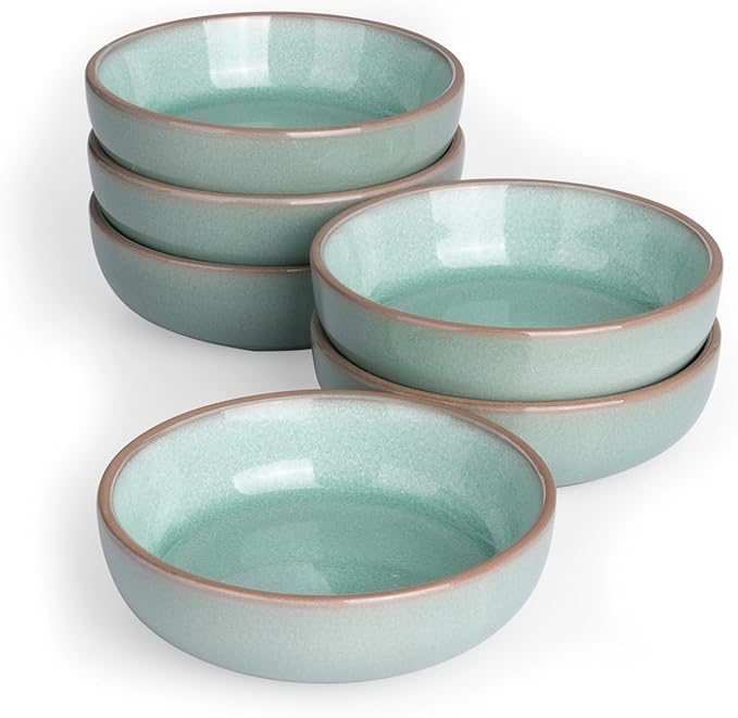 famiware Nature Ceramic Soy Sauce Dish, Dipping Bowls Set of 6, 3 oz Dipping Sauce Bowls/Dishes/Cups/Plates, Small Serving Bowls for Side Dishes, Condiments, Sushi, Appetizer, Dessert, Verdure