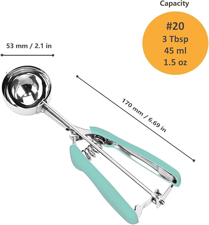 Ice Cream Scoop, Cookie Scoop, 3 Tbsp/ 45 ml/ 1.5 oz Cookie Scoops for Baking, 18/8 Stainless Steel Cookie Scooper for Baking, Ice Cream Scooper with Trigger Release, Cookie Dough Scoop (Mint)