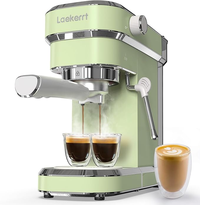 Laekerrt Espresso Machine 20 Bar Espresso Maker CMEP01 with Milk Frother Steam Wand, Professional Expresso Machine for Cappuccino and Latte (Stainless Steel, Green) Gift for Dad, Father, Coffee Lovers