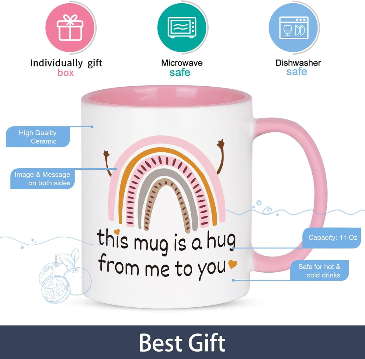 Cabtnca Friendship Hug Mug - This Mug Is A Hug From Me To You - Encouragement Inspirational Gift for Women, Best Friend, Mom, Coworker - Birthday, Mother's Day, Christmas - 11Oz