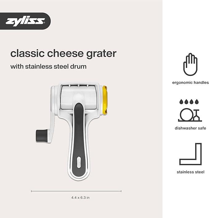 Zyliss Classic Cheese Grater - Handheld Rotary Grater with Handle - Vegetable, Chocolate, Hard Cheese & Nut Grater – White