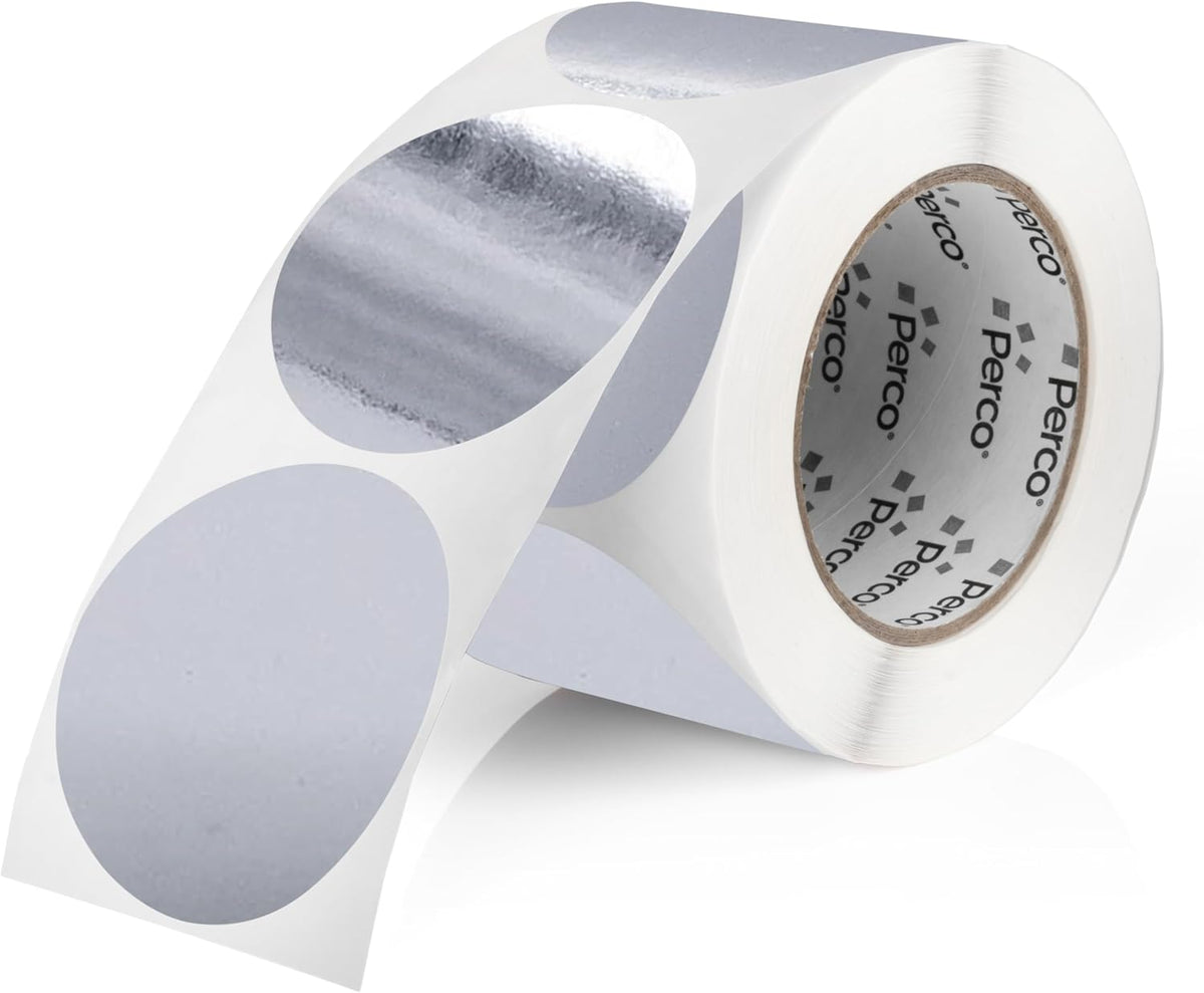Perco Silver 3-Inch Round Circle Dot Sticker Labels with Permanent Adhesive for Wedding Invitations - 500 Labels per Roll - Vibrant Colors, Strong Adhesion - Made in USA