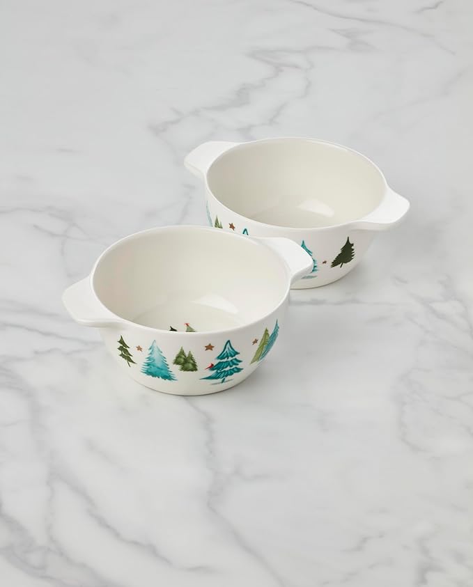 Lenox 895036 Balsam Lane Soup Bowls, Set of 2, 20 oz, Christmas Drinkware, Holiday Hosting