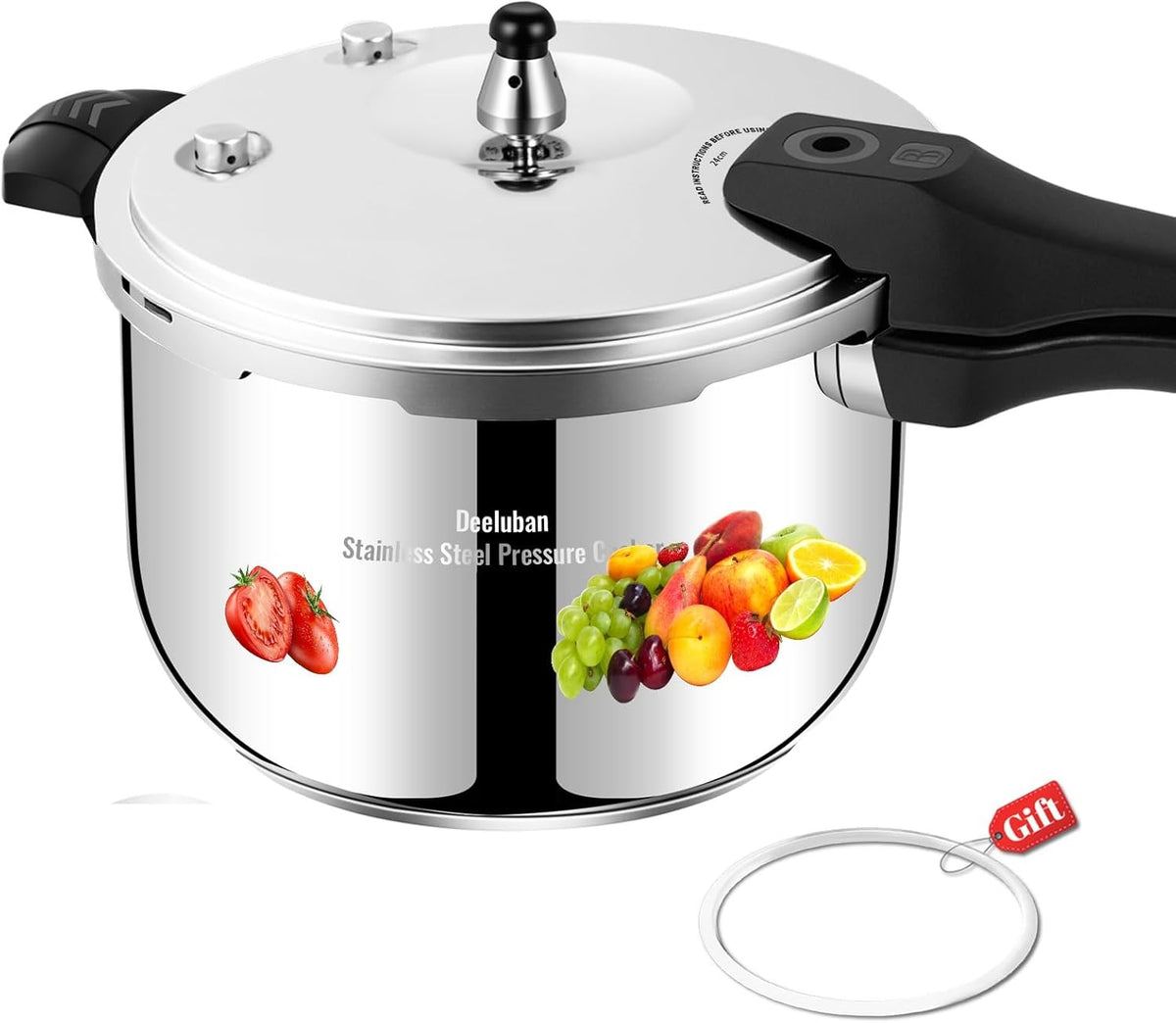 Stainless Steel Pressure Cooker 8 Quart, Stove Top & Induction Compatible, Heavy-Duty Multi-Safety System, Food-Grade for Home Commercial Use, Deeluban