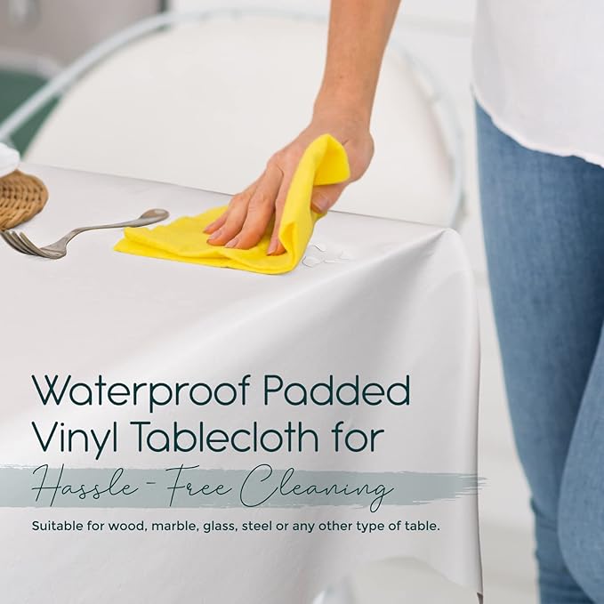 Premium Table Pad Protector Superior Protection from Spills, Scratches & Heat- Reusable Vinyl Table Cloth with Cushion Flannel Backing (52" Round)