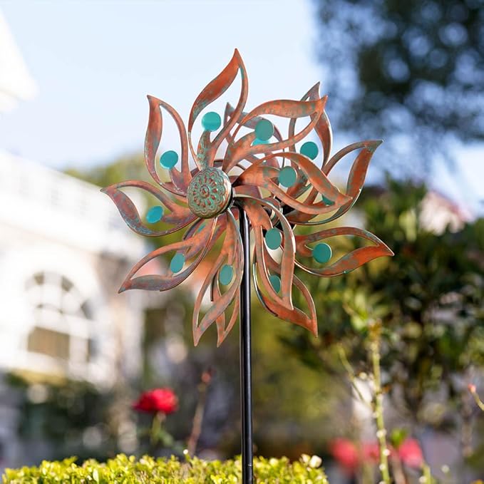 Viveta Metal Wind Spinners Outdoor,Vintage Kinetic Wind Spinner Garden Pinwheels with Metal Stake for Patio,Lawn,Garden,59 * 13.4 Inch