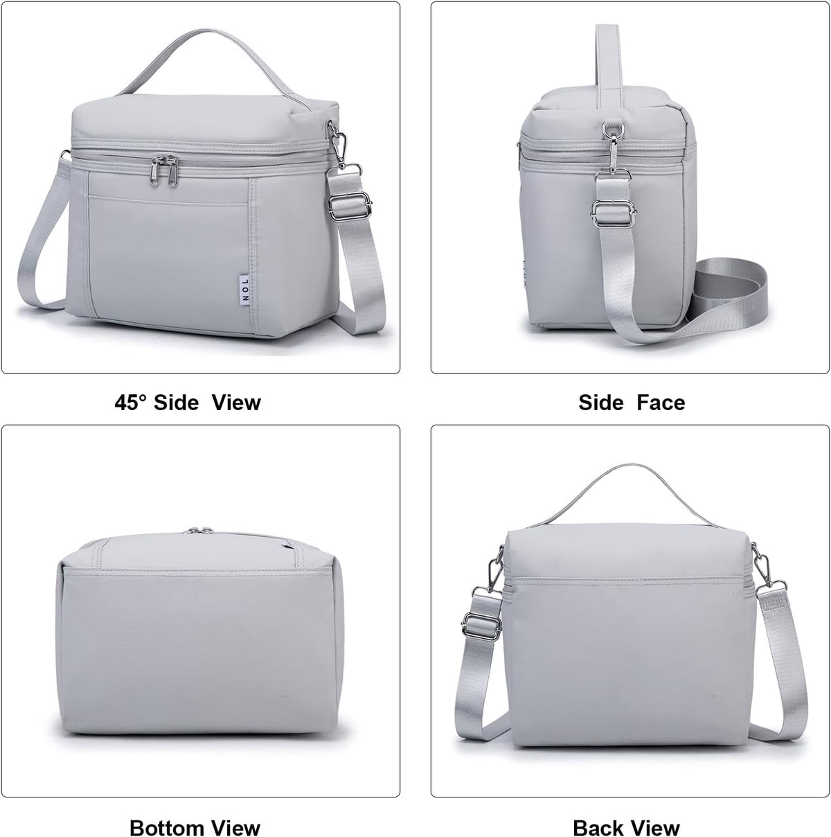 NOL Natural Organic Lifestyle Insulated Lunch Bags for Women Cooler Bag Lightweight Nylon Waterproof Lunch Box For Work (Gray White, Medium(normal))