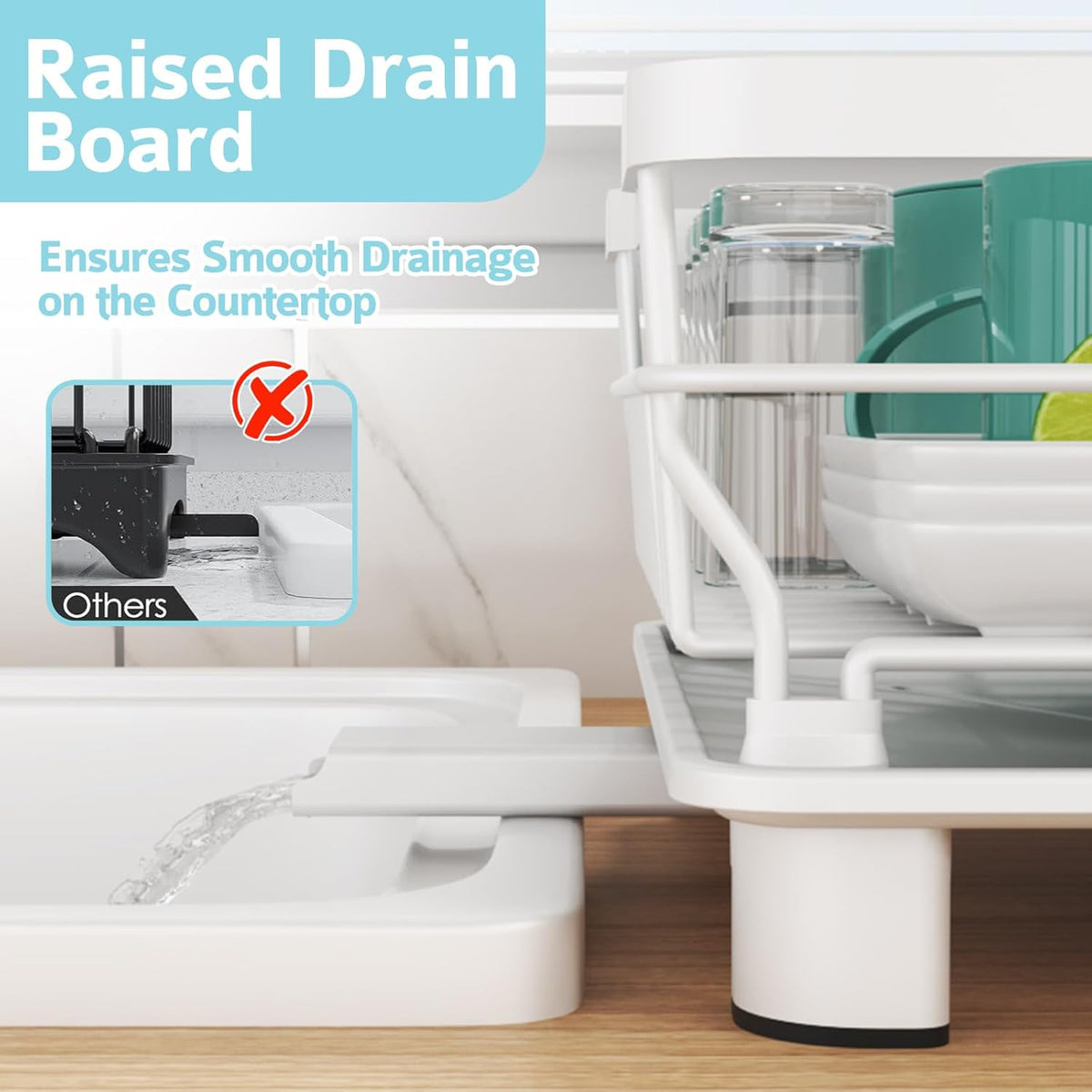 Dish Drying Rack - Space Saving Dish Rack - Dish Racks for Kitchen Counter with Drainboard,Rustproof Dish Drainer with Removable Utensil Holder,White