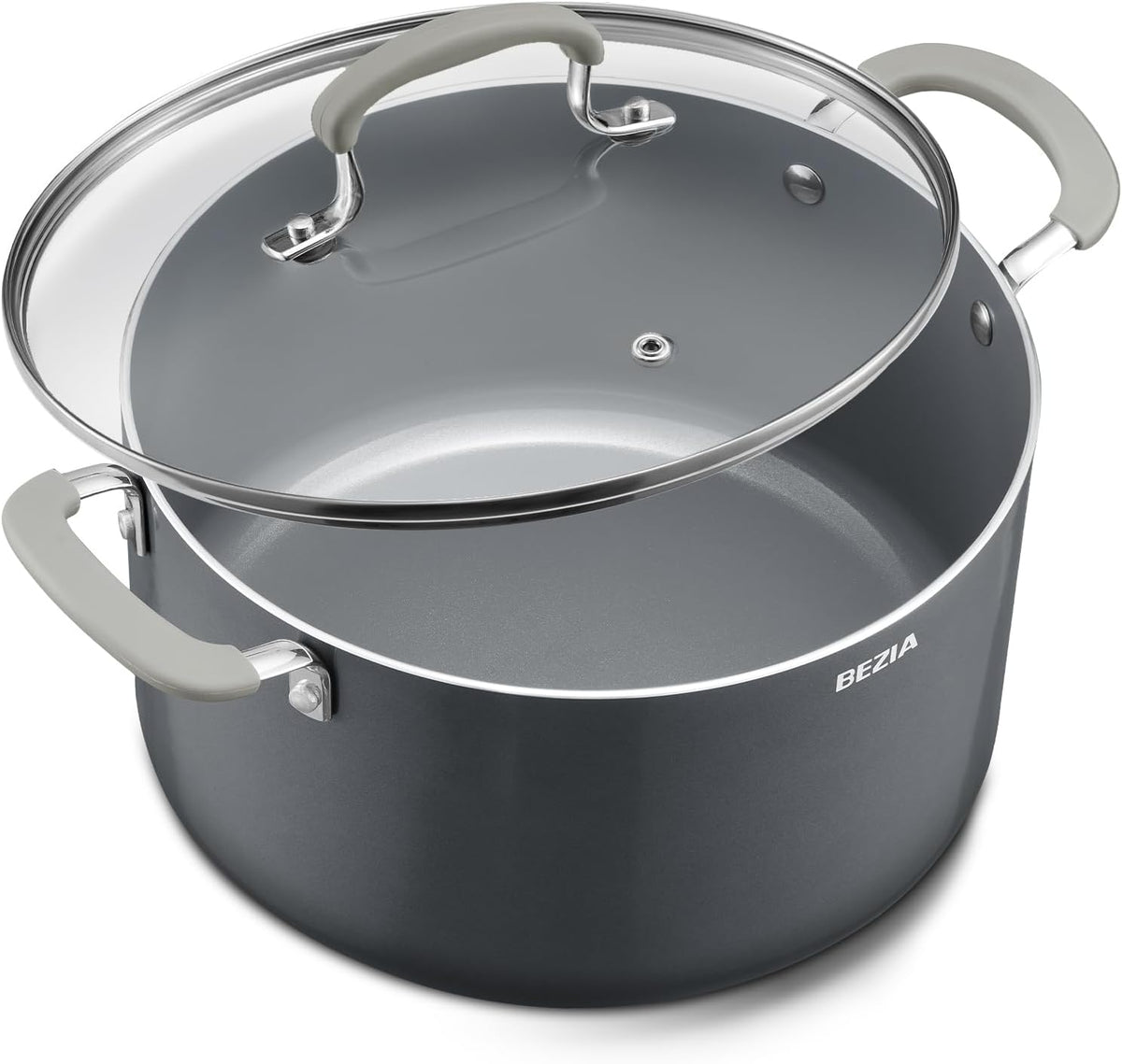 6 Quart Pot with Lid, BEZIA Ceramic Nonstick Stock Pot with Lid, Induction Ready, Large Cooking Pot with Silicone Handle, Compatible with All Cooktops, Dishwasher Safe