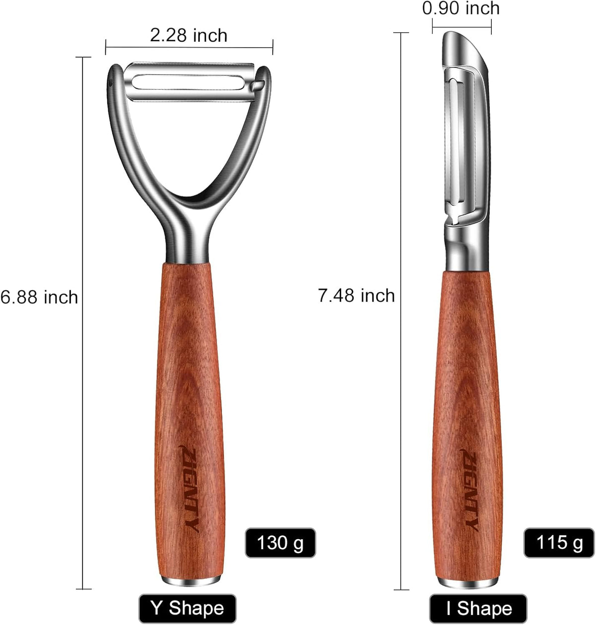 Potato Peelers Stainless Steel, Ultra Sharp Vegetable Peeler for Kitchen, Premium Veggie Fruit Peeler, Rotary Blade Carrot Peelers, Thickened Non-Slip Ergonomic Wooden Handle（5 Years Warranty）