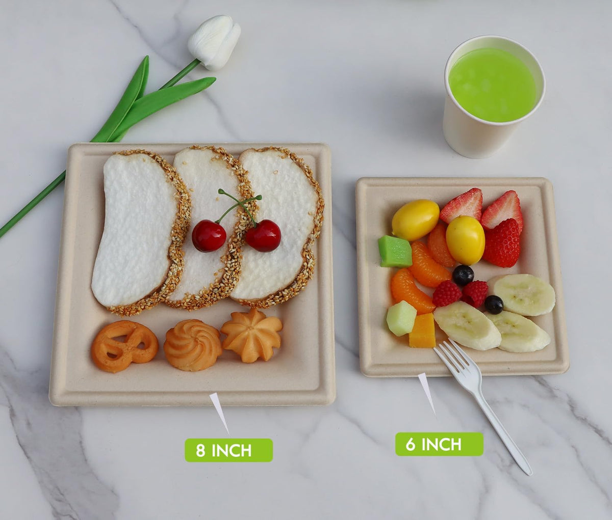 GreenWorks 6 inch and 8 inch Heavy-duty Compostable Plates (each 50 Count), 100 Count Bagasse and Bamboo Fiber Disposable Paper Plates