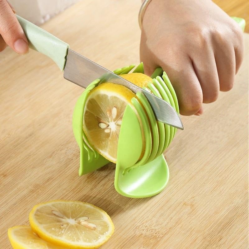 Multipurpose Handheld Vegetable & Fruit Slicer – BPA-Free Cutter Tool for Tomato, Lemon, Egg, Onion – Compact Kitchen Cutting Aid Gadget for Even Slices, Non-Slip Grip (Green)
