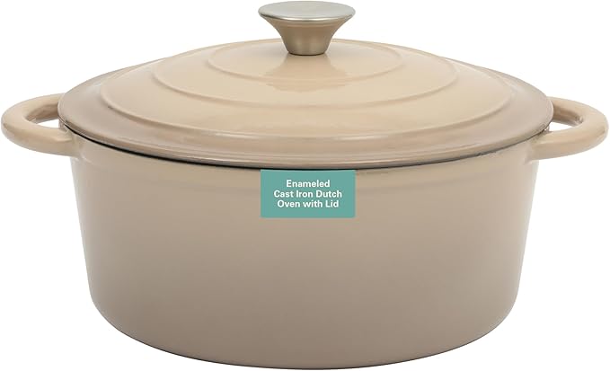 Gibson Home Addlestone 5 Qt Enameled Cast Iron Dutch Oven Pot with Lid – Round, Oven Safe to 500°F, Ideal for Bread Baking & Stews - Gradient Taupe
