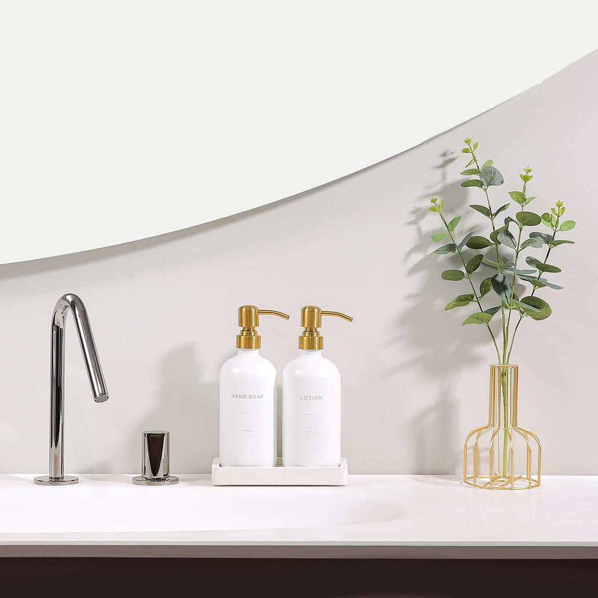 Gold Soap Dispenser Bathroom Set, Hand and Lotion Dispenser with Stainless Steel Pump, Perfect for Modern Bathroom Decor. (Gold)