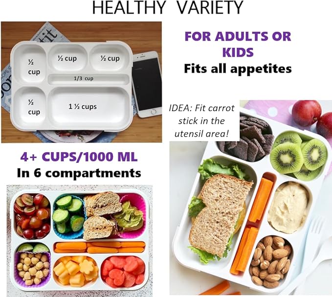 kinsho Glitter Lunch Box Bento-Boxes for Girls, Meal and Snack Containers for Toddler Daycare, School, Travel, 6 Divided Sections, Cute Bentobox, Leak-Resistant, Utensils, Purple Lilac Sparkle