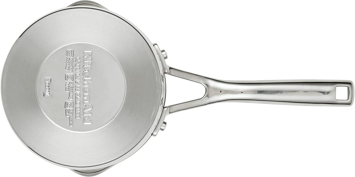KitchenAid 71026 3-Ply Base Brushed Stainless Saucepan with Pour Spouts, 1.5 Quart -Brushed Stainless Steel