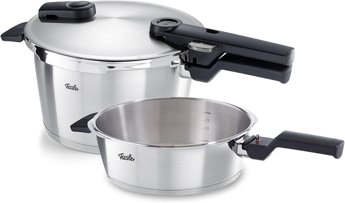 Fissler Vitaquick Premium 2 Piece Set, 2.6 Quart Pressure Skillet and 4.8 Quart Pressure Cooker