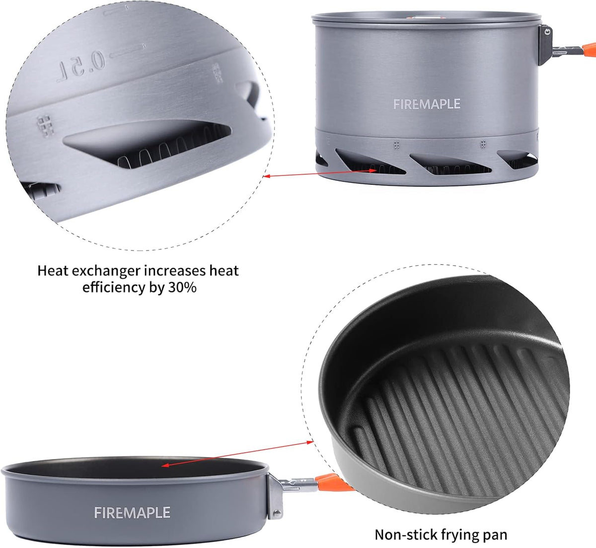 Fire-Maple Feast 4 Piece Camping Cookware Cookware Cookware Kit Outdoor Cookware Set with Pots, Kettle, Saucepans and Spatula for Hiking Fishing Picnic