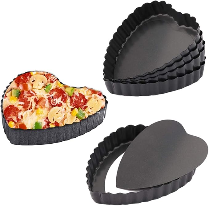 Mini Tart Pan Set of 6 Non-Stick 4 Inch Heart-shaped Quiche Pan with Removable Bottom Tart Pan for Pies, Quiche Bakeware, Muffin Molds, Cake Baking, Kitchen