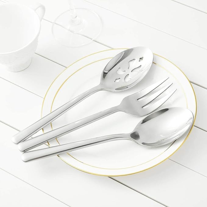 Serving Spoon x 2,Slotted Serving Spoon x 2,Serving Forks x 2,RTT 9 Inch Stainless Steel Catering Serving Utensils for Party Buffet Dinner Banquet Cooking Kitchen Basics,Mirror Finish Flatware