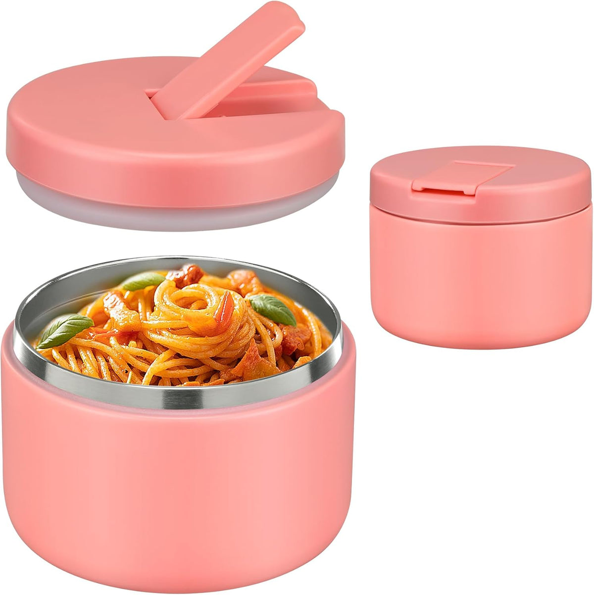12oz Insulated Vacuum Food Jar with Buckle Lid Wide Mouth Soup Thermo for Hot Food Kids Leakproof Stainless Steel Lunch Container- Pink- 1Pack