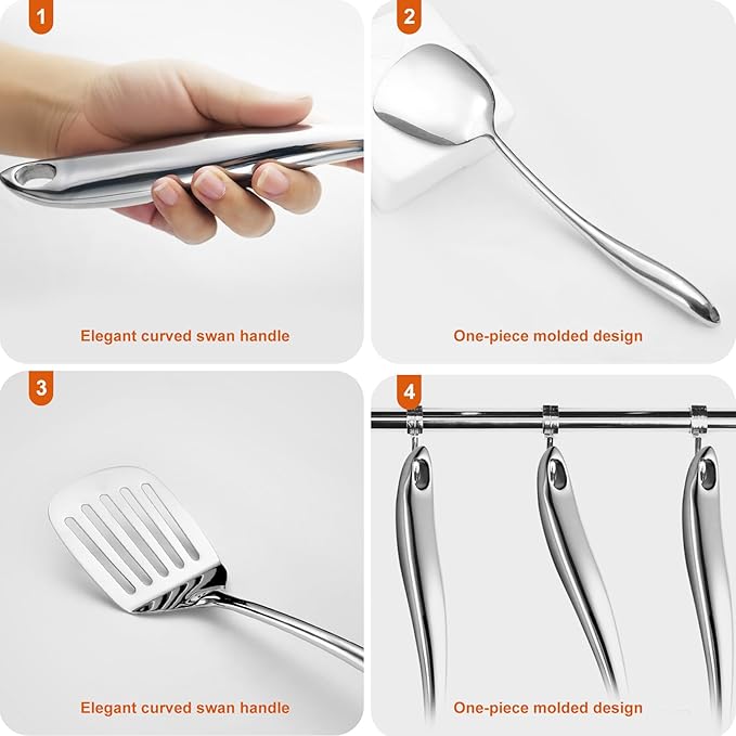 304 Stainless Steel Spatula Set, 2pcs Heavy Duty Metal Kitchen Utensils Set for Cooking,Wok Kitchen Tools Set Come with Slotted Turner & Spatula