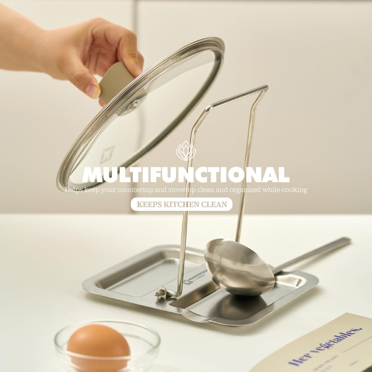 Foldable Stainless Steel Pot Lid Rest, Ladle Holder, Multifunctional Kitchen Organizer Stand, Easy Storage, Dishcloth Rack, Pan Lid Holder, Cooking Utensil Holder Organizer