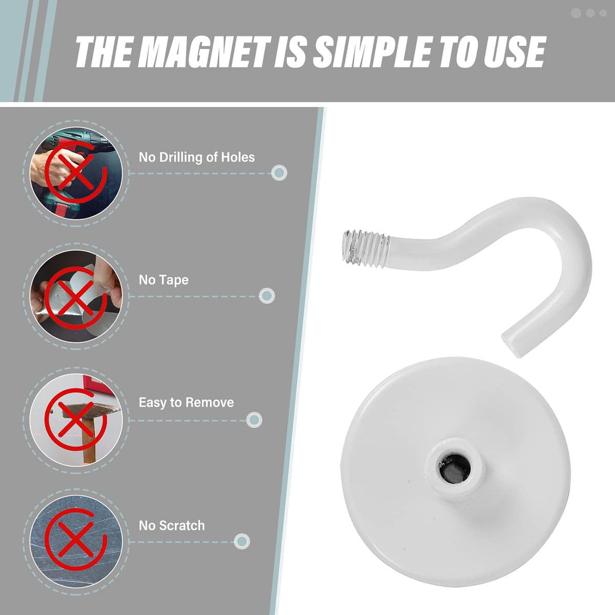 Neosmuk Magnetic Hooks Heavy Duty,Strong Magnet with Hook for Fridge, Super Neodymium Extra Strength Industrial Hooks for Hanging, Magnetic Hanger for Toolbox, Cruise, Grill(White,10 Pack)