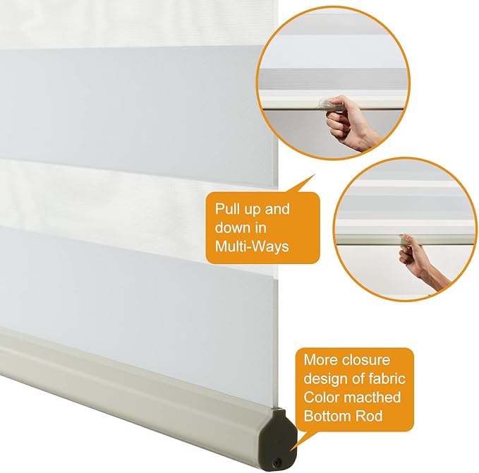 Persilux Cordless Zebra Blinds for Windows (58" W X 72" H, Cream) Free-Stop Roller Windows Shades Dual Layer Light Control for Day and Night, Light Filtering Sheer Shades for Home, Easy to Install