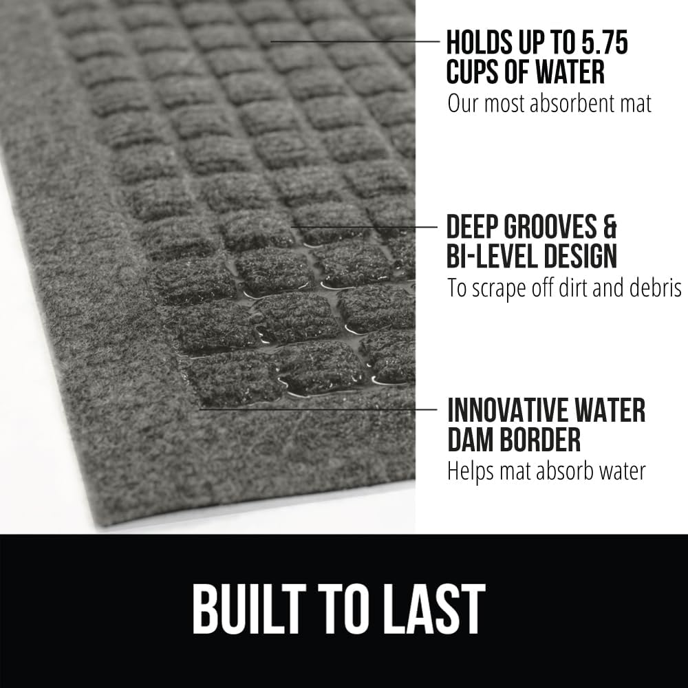 GORILLA GRIP Front Door Mat, 35x23, Indoor Outdoor Ultra Absorbent HydroAbsorb Doormat, Absorbs Up to 5.7 Cups of Water, Stain and Fade Resistant, Rubber Backing Doormats, Captures Dirt, Gray