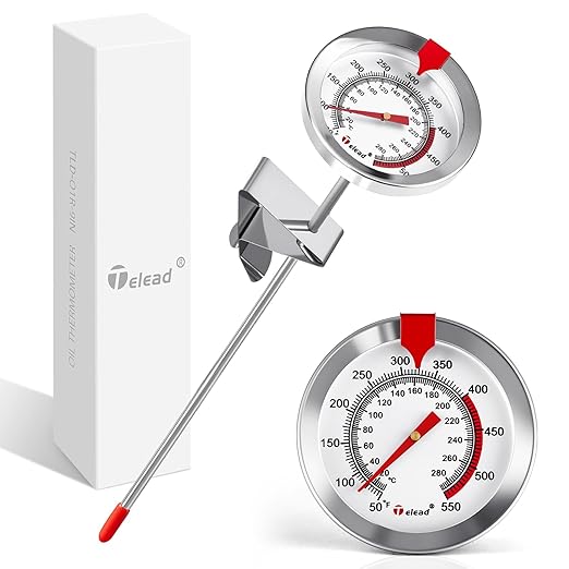 Candy Thermometer Waterproof IP67 - Oil Thermometer for Frying with Clips - 9" Side of Pot Thermometer Deep Fry for Oil Candy Candle BBQ - Silver