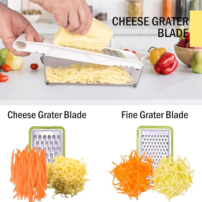 Cheese Grater with Container,5 In 1 Mandoline Slicer for Kitchen,Multi Purpose Vegetable Slicer, Easy to Clean Vegetable Chopper,Cheese Shredder,Julienne Slicer and Peeler