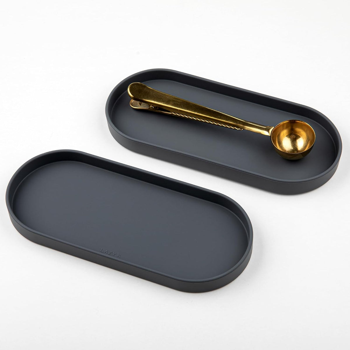 Lazy K Silicone Tray - Small Vanity Tray Organizer - Spoon Rest Holder - Multi-Purpose Modern Kitchen Sink, Bathroom, Counter Organizer (Grey)