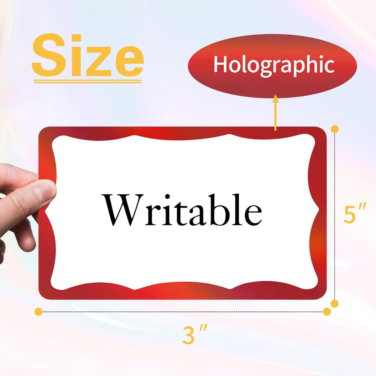 STARLIBOO Holographic Colored Labels Stickers, 3X5 Inch Removable Large Label Stickers for Moving Boxes and Storage Bins- Waterproof- Writable- Tear Resistant (Holographic Red