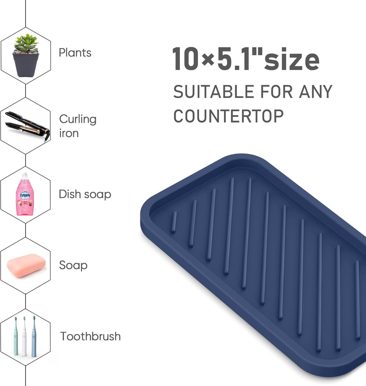 EG-SIPRO Silicone Sponge Holder,Large 10" Kitchen Sink Organizer Tray Kitchen Soap Tray Soap Sponge Holder for Bathroom Counter Sponge Caddy Dish Soap for Scrubber,Soap Dispenser,Scouring Pad