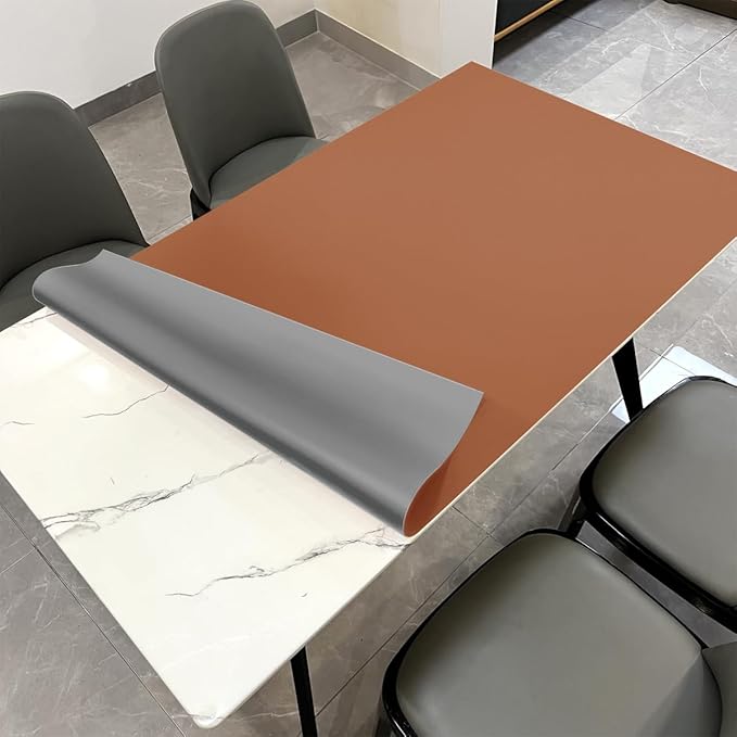 Leather Table Cover,1.8mm Thick,42x60 Inch Table Protector,Table Protector for Dining Room Table,Dining Table Cover,Table Cover Protector,Dining Room Table Protector Pad(Brown+Gray,42x60)