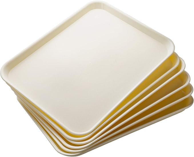 Rectangular Plastic Serving Trays,Fast Food Serving Cafeteria Trays,17"X13",Set of 6(Beige)