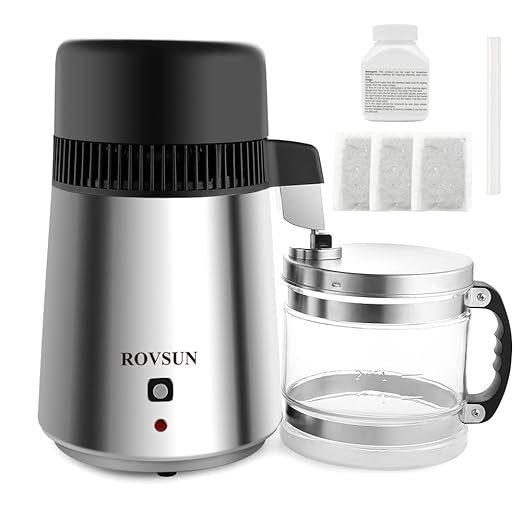 ROVSUN【Upgraded】 1.1 Gallon/4L Water Distiller Stainless Steel for Home, 750W Distilled Water Maker Machine, Water Distillers Countertop, Water Maker Purifier with Glass Container, 1L/H