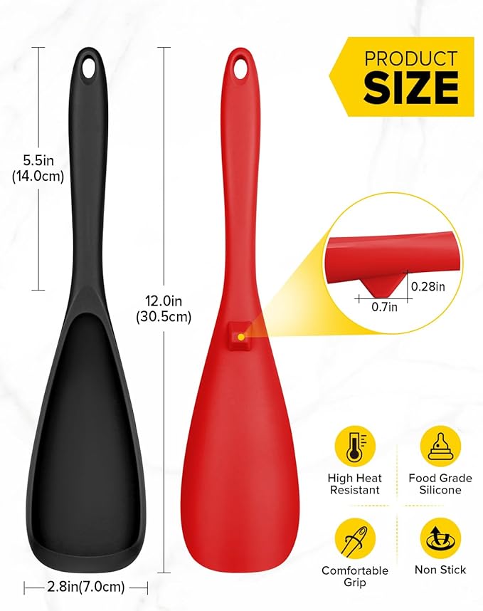 Pack of 2 Cooking Spoons for Non Stick Cookware, Multifunction Spatula Spoon BPA-Free, One-Piece Design, Suitable for Scooping, Scraping, Serving and Mixing(BLACK-RED)