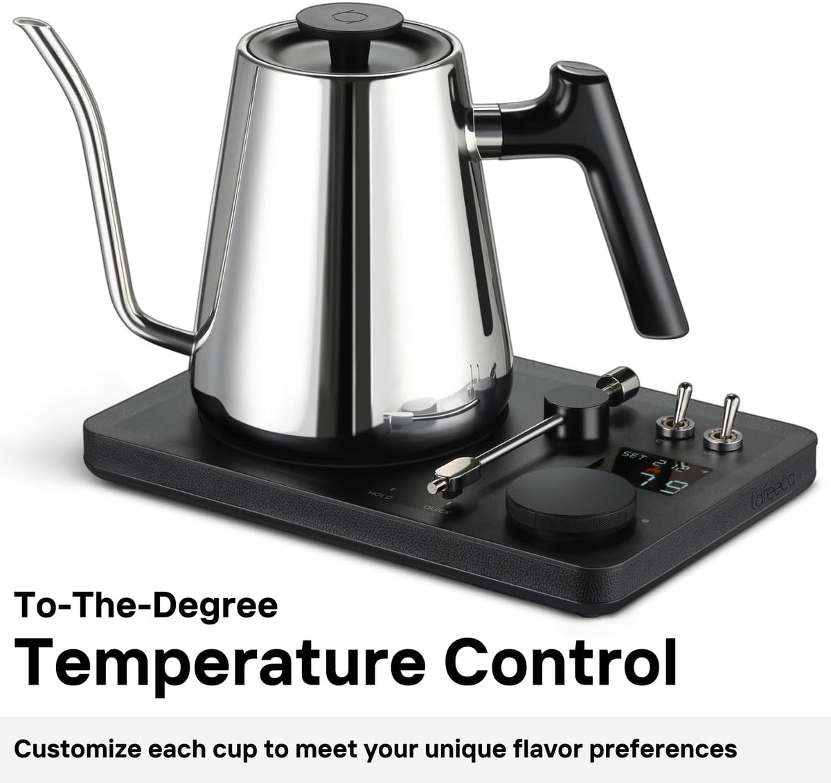 DJ Electric Gooseneck Kettle for Pour Over Coffee & Tea - Water Boiler - Turntable Design - Quick Heating & Temperature Control - Stainless Steel