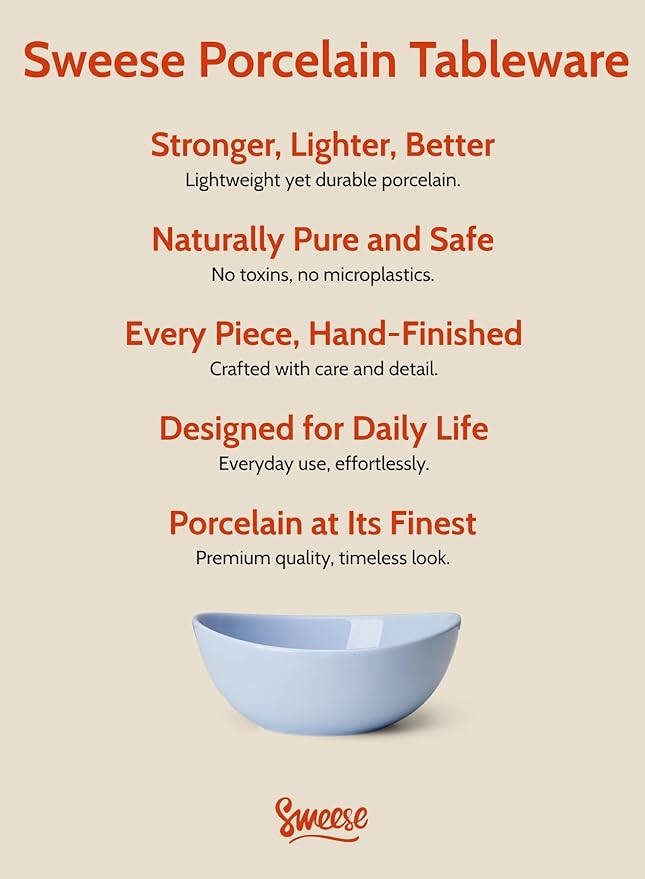 Sweese 18 oz Medium Porcelain Bowls - Set of 6 Shade of Blue Colored Serving Bowls for Soup, Salad, Pasta & Snacks