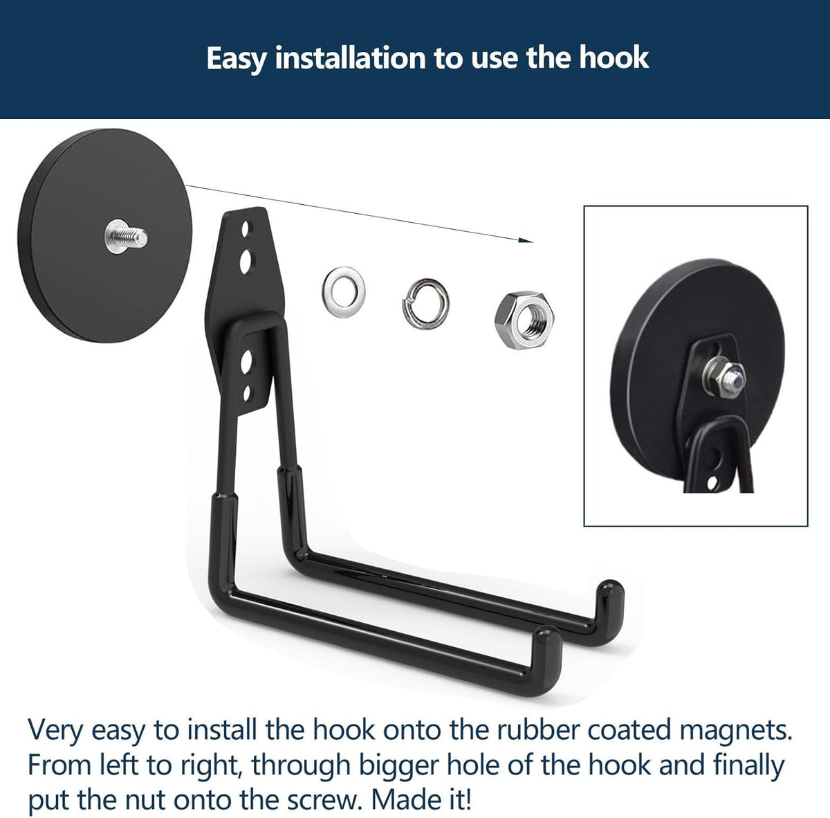 Large Magnetic Hooks Heavy Duty,Magnetic Utility Hooks for Garden Tools,Horse trailor,Straps,Steel Pegboard,Workshop,Anti-Scratch EV Charger Holder,Magnetic Cable and Tool Holder(2pack)