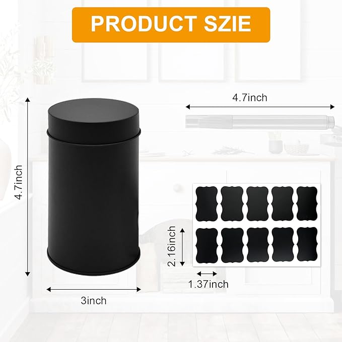 10 Packs Tea Tin Canister with Airtight Double Lids, 17 Fl oz Metal Tea Canisters, Round Tea Storage Organizer Can Box with 10 Stickers and 1 Erasable Chalk Marker (Black)